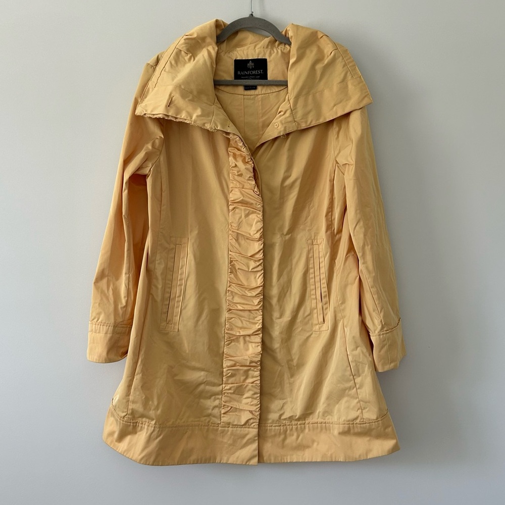Rainforest Annette Ruffle Front Butter Yellow Packable Rain Jacket L